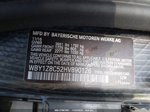 WBY1Z8C52HV890126 BMW I3 94 Ah W/range Extender