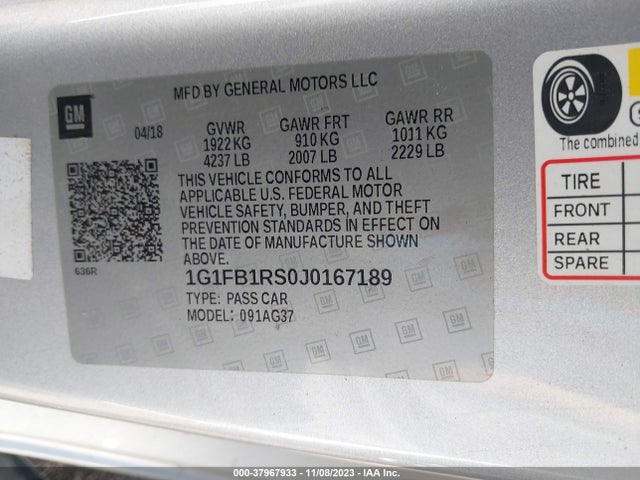 Chevrolet Camaro 1lt 2018 1G1FB1RS0J0167189 Image 9