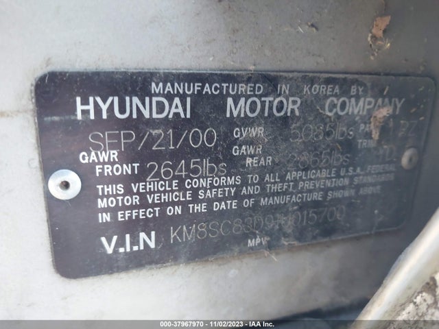 2001 HYUNDAI SANTA FE 2.7L V6 GLS VIN: KM8SC83D91U015700