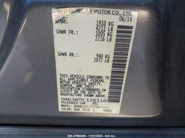 2015 NISSAN ALTIMA 2.5 VIN: 1N4AL3AP7FC126510