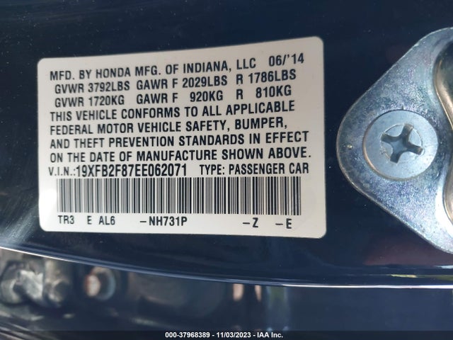 Honda Civic Sedan Ex 2014 19XFB2F87EE062071 Image 9