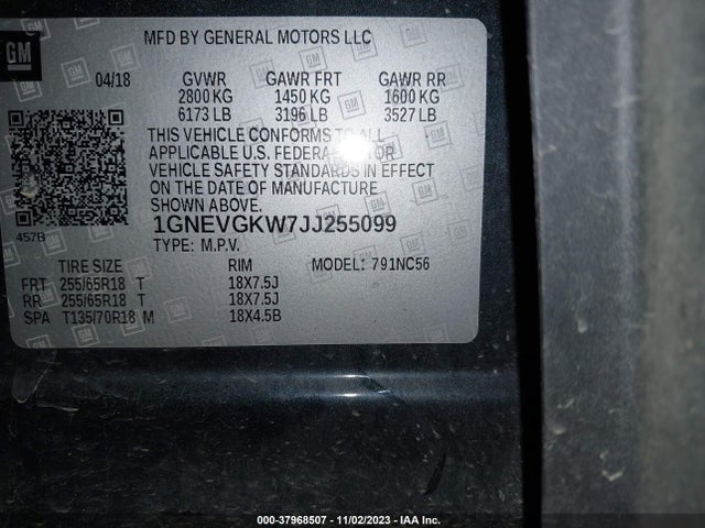 Chevrolet Traverse 1lt 2018 1GNEVGKW7JJ255099 Image 9