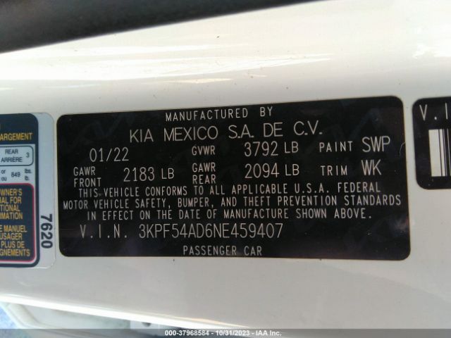 3KPF54AD6NE459407 KIA Forte Gt-line
