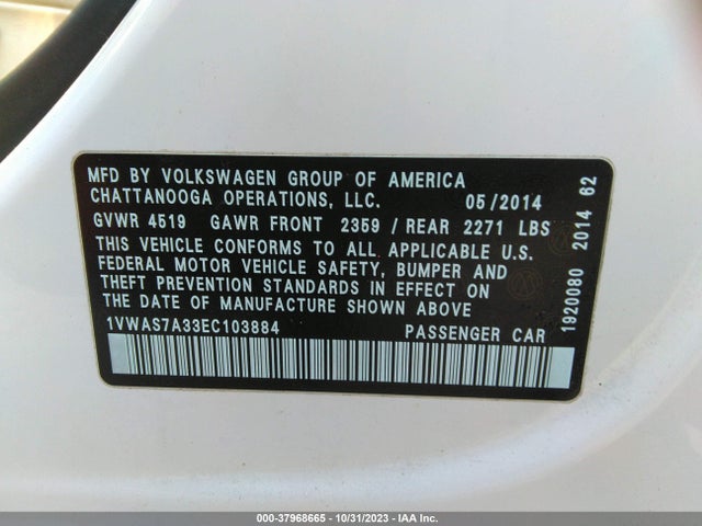 1VWAS7A33EC103884 Volkswagen Passat 1.8t Wolfsburg Edition