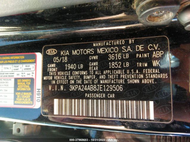 3KPA24AB8JE129506 KIA RIO S