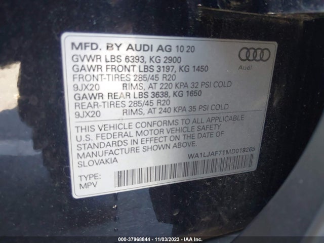 WA1LJAF71MD019265 Audi Q7 Premium Plus 45 Tfsi Quattro Tiptronic