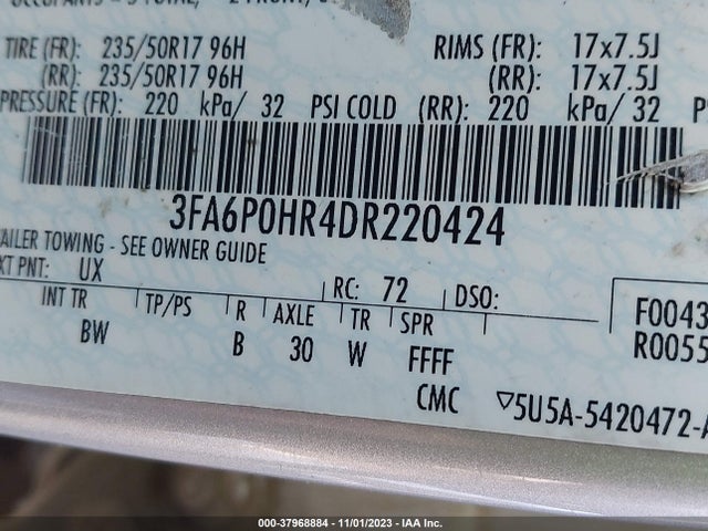 2013 FORD FUSION SE VIN: 3FA6P0HR4DR220424