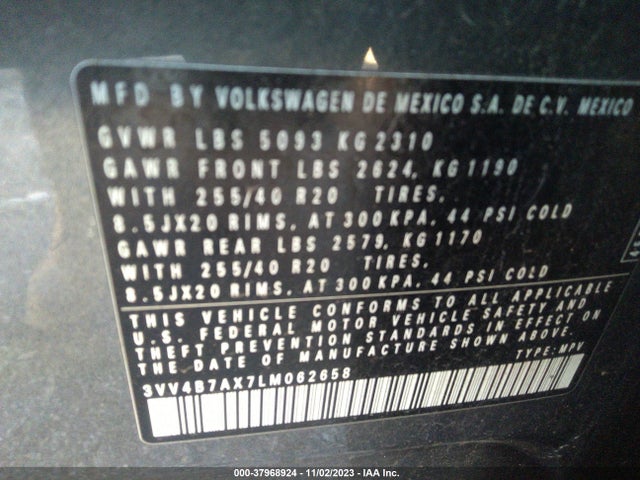 3VV4B7AX7LM062658 Volkswagen Tiguan Sel Premium R-line