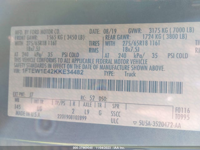 Ford F-150 Xlt 2019 1FTEW1E42KKE34482 Image 9
