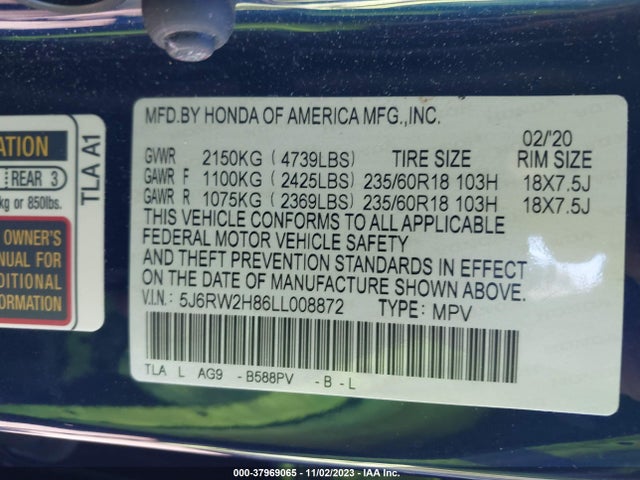 Honda Cr-v Awd Ex-l 2020 5J6RW2H86LL008872 Image 9