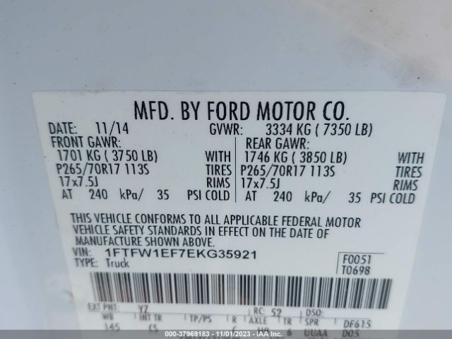 1FTFW1EF7EKG35921 Ford F-150 Xl/xlt/stx/fx4/lariat