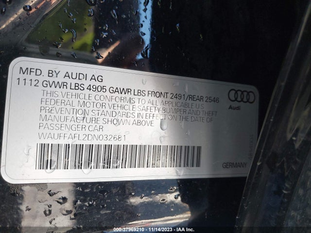 2013 AUDI A4 2.0T PREMIUM VIN: WAUFFAFL2DN032681