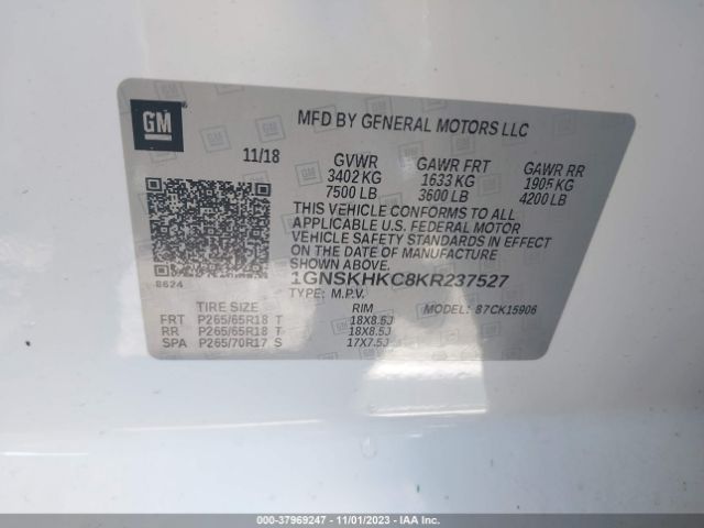 1GNSKHKC8KR237527 Chevrolet Suburban Lt