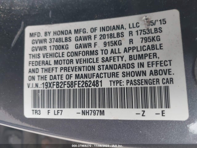 Honda Civic Lx 2015 19XFB2F58FE262481 Image 9