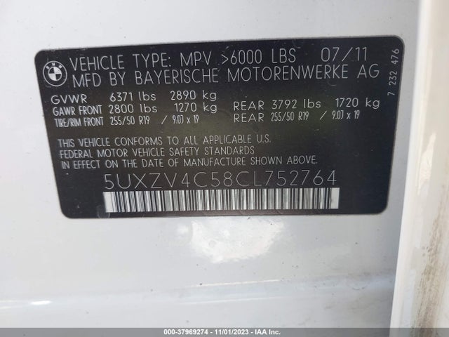 2012 BMW X5 XDRIVE35I/XDRIVE35I PREMIUM/XDRIVE35I SPORT ACTIVITY VIN: 5UXZV4C58CL752764