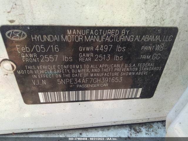 Hyundai Sonata Limited 2016 5NPE34AF7GH391653 Image 9