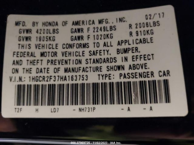 1HGCR2F37HA163753 Honda ACCORD LX