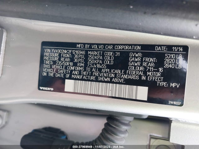2015 VOLVO XC70 T6 VIN: YV4902NK2F1216946