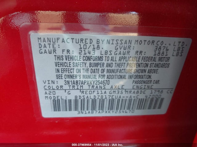 Nissan SENTRA SV 2019 3N1AB7APXKY254670 Image 9