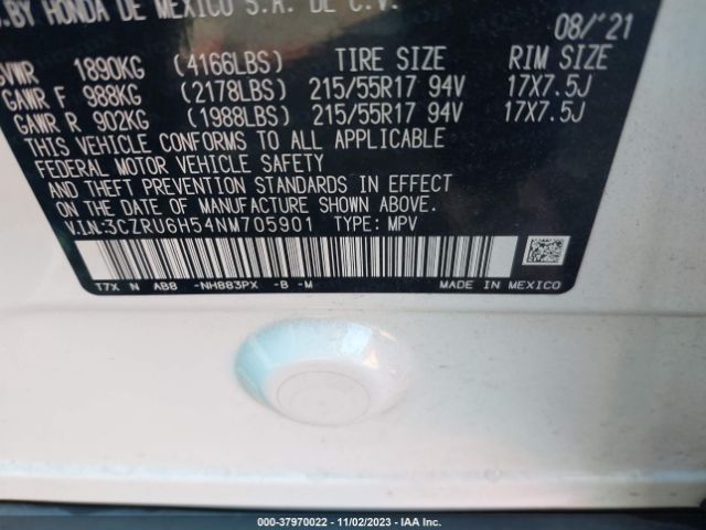 3CZRU6H54NM705901 Honda Hr-v Awd Ex