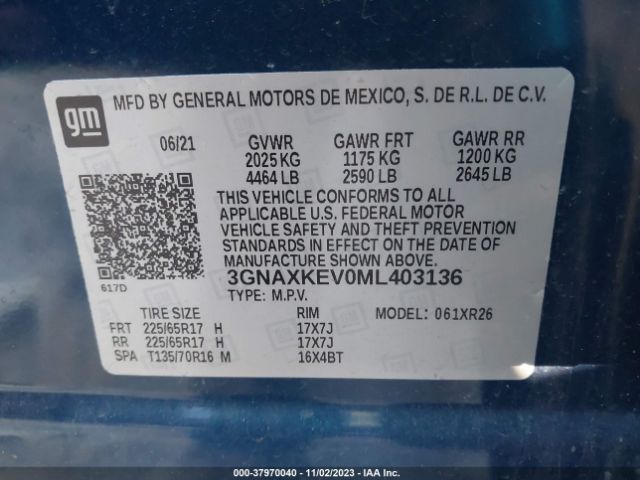 3GNAXKEV0ML403136 Chevrolet Equinox Fwd Lt