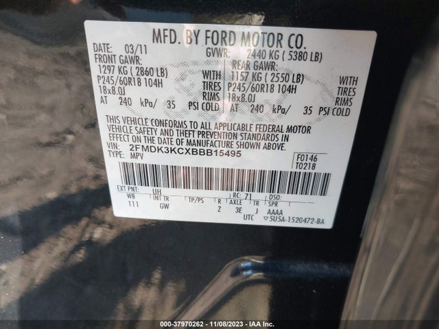 2011 FORD EDGE LIMITED VIN: 2FMDK3KCXBBB15495