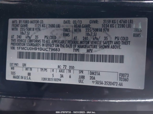2013 FORD ESCAPE SEL VIN: 1FMCU0H91DUC79683