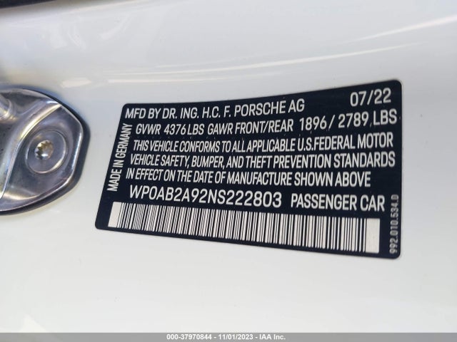2022 PORSCHE 911 WP0AB2A92NS222803 Photo 8