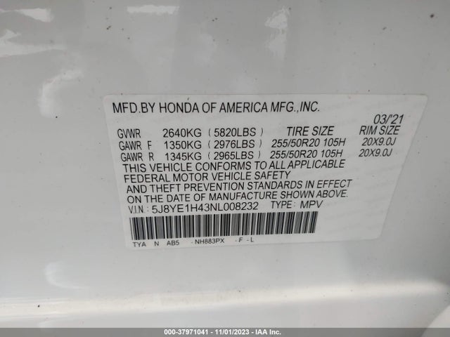 5J8YE1H43NL008232 Acura Mdx Technology Package