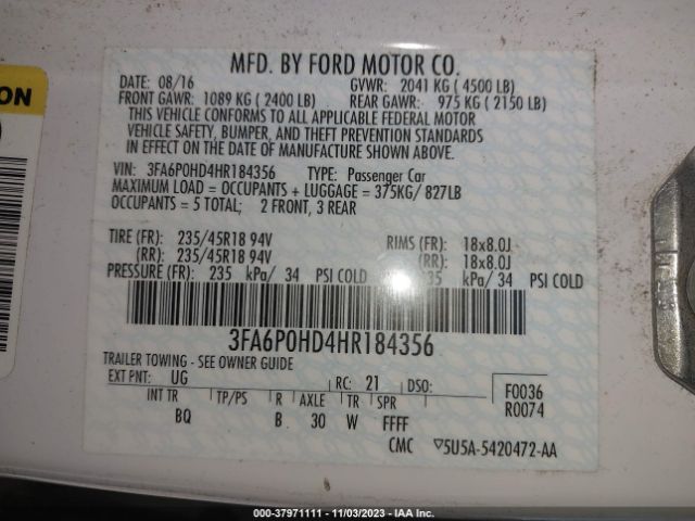 3FA6P0HD4HR184356 Ford FUSION SE