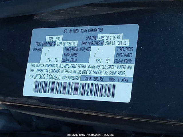 2012 MAZDA MAZDA5 TOURING VIN: JM1CW2CL7C0104910