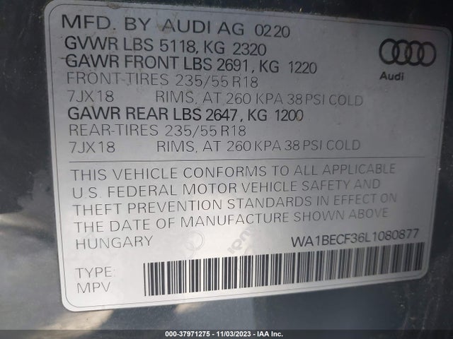 2020 AUDI Q3 PREMIUM PLUS 45 TFSI VIN: WA1BECF36L1080877
