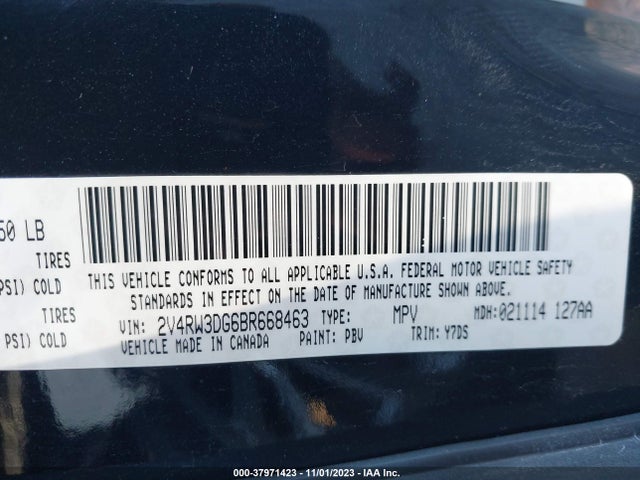 2011 VOLKSWAGEN ROUTAN SE VIN: 2V4RW3DG6BR668463