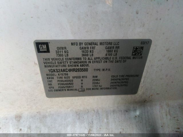 1GKS2AKC4HR283580 GMC YUKON SLE