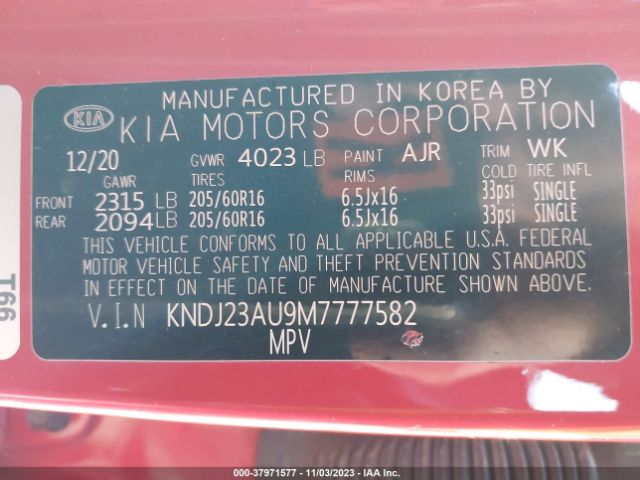 KNDJ23AU9M7777582 KIA SOUL S