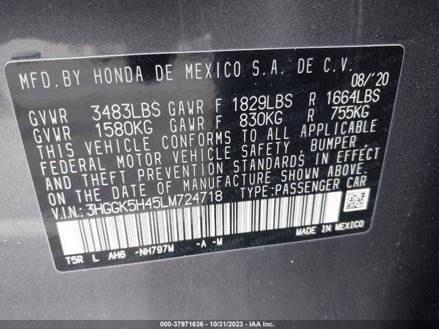 Honda FIT LX 2020 3HGGK5H45LM724718 Image 9