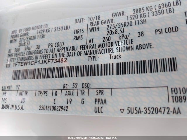 Ford F-150 Xl 2018 1FTEW1CP1JKF73482 Image 9