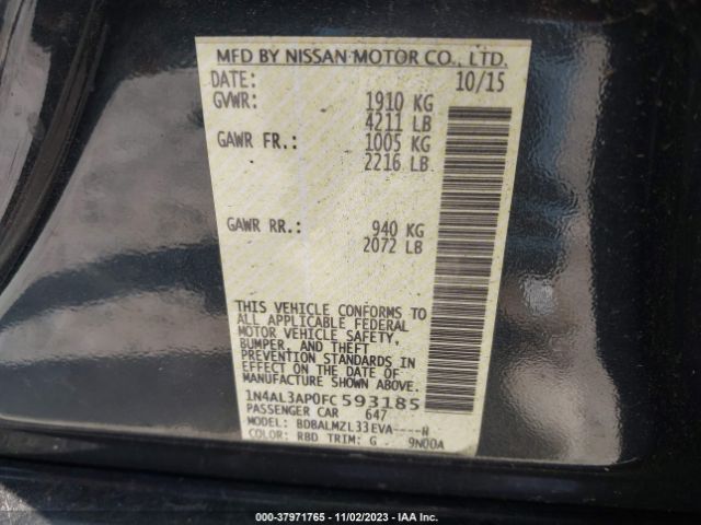 1N4AL3AP0FC593185 Nissan Altima 2.5 Sv