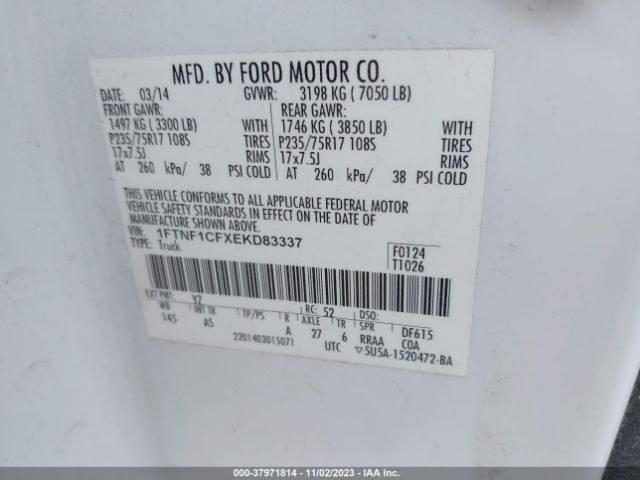 1FTNF1CFXEKD83337 Ford F-150 Xl/xlt/stx