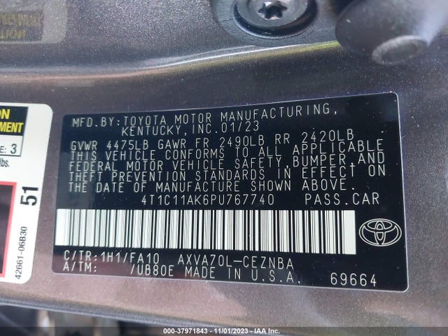 2023 TOYOTA CAMRY LE VIN: 4T1C11AK6PU767740