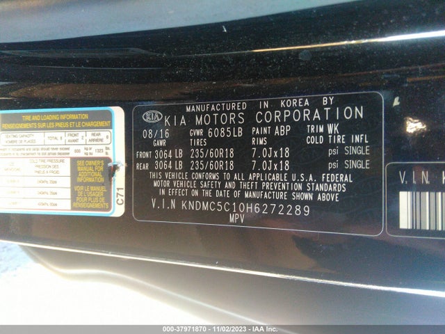 KIA SEDONA EX 2017 KNDMC5C10H6272289 Image 9