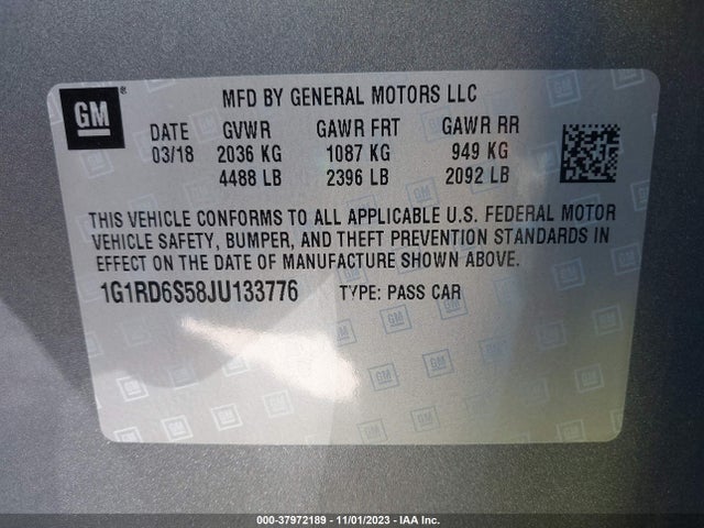 Chevrolet Volt Premier 2018 1G1RD6S58JU133776 Image 9