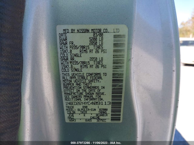 2000 NISSAN FRONTIER 4WD 1N6ED26Y4YC409113 Photo 8