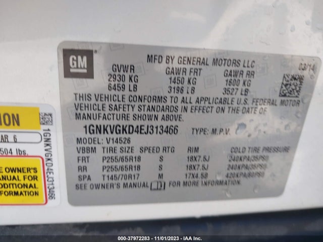 Chevrolet Traverse Lt 2014 1GNKVGKD4EJ313466 Image 9