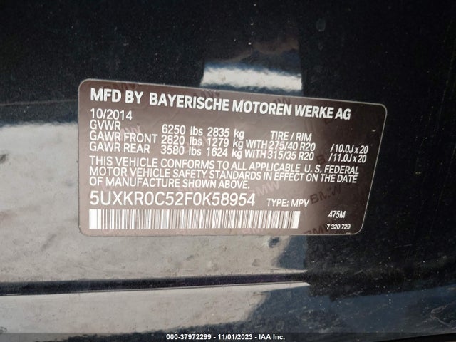 BMW X5 Xdrive35i 2015 5UXKR0C52F0K58954 Image 9