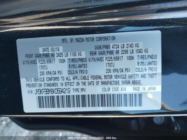 2019 MAZDA CX-5 SPORT VIN: JM3KFBBM8K0594219