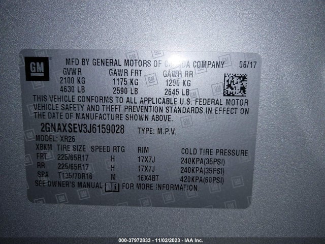 Chevrolet EQUINOX LT 2018 2GNAXSEV3J6159028 Image 9