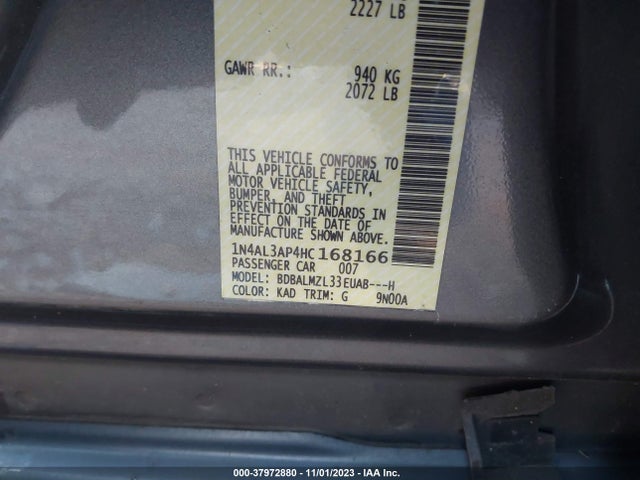 2017 NISSAN ALTIMA 2.5 SV VIN: 1N4AL3AP4HC168166