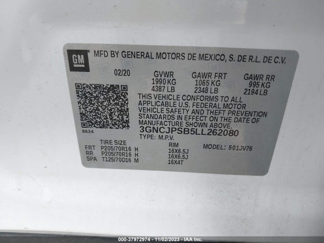 Chevrolet Trax Awd Lt 2020 3GNCJPSB5LL262080 Image 9