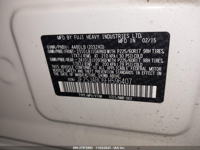 Subaru Forester 2.5i 2015 JF2SJABC6FH596407 Image 9